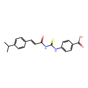4-[({(2E)-3-[4-(propan-2-yl)phenyl]prop-2-enoyl}carbamothioyl)amino]benzoic acid structure