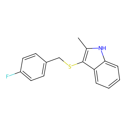 3-((4-fluorobenzyl)thio)-2-methyl-1H-indole structure