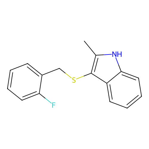 3-((2-fluorobenzyl)thio)-2-methyl-1H-indole structure