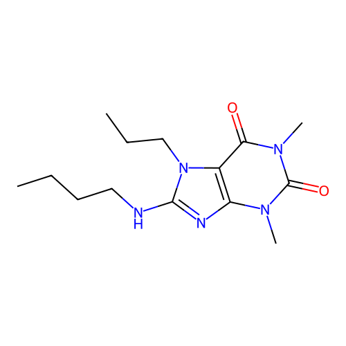 8-(butylamino)-1,3-dimethyl-7-propyl-3,7-dihydro-1H-purine-2,6-dione structure