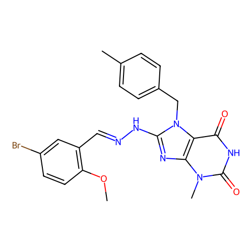 (E)-8-(2-(5-bromo-2-methoxybenzylidene)hydrazinyl)-3-methyl-7-(4-methylbenzyl)-1H-purine-2,6(3H,7H)-dione structure