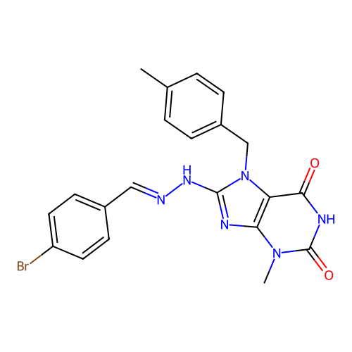(E)-8-(2-(4-bromobenzylidene)hydrazinyl)-3-methyl-7-(4-methylbenzyl)-1H-purine-2,6(3H,7H)-dione structure