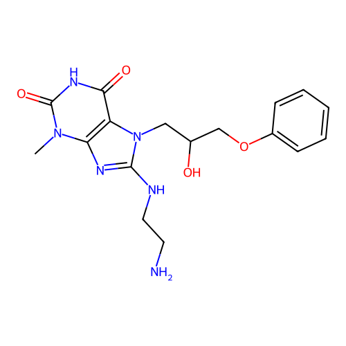 8-(2-aminoethylamino)-7-(2-hydroxy-3-phenoxy-propyl)-3-methyl-purine-2,6-dione structure