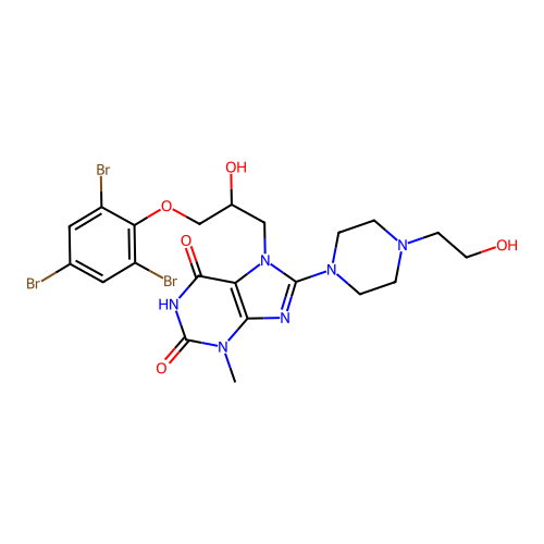 7-(2-hydroxy-3-(2,4,6-tribromophenoxy)propyl)-8-(4-(2-hydroxyethyl)piperazin-1-yl)-3-methyl-1H-purine-2,6(3H,7H)-dione structure
