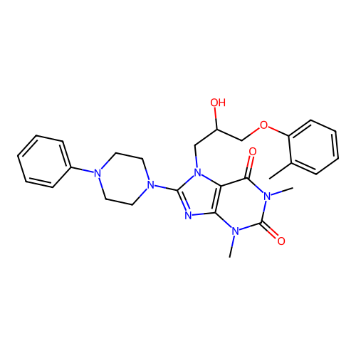7-(2-hydroxy-3-(o-tolyloxy)propyl)-1,3-dimethyl-8-(4-phenylpiperazin-1-yl)-1H-purine-2,6(3H,7H)-dione structure