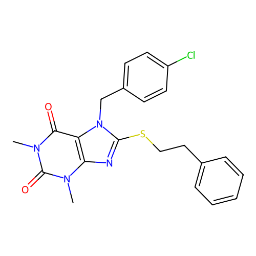 7-(4-chlorobenzyl)-1,3-dimethyl-8-(phenethylthio)-1H-purine-2,6(3H,7H)-dione structure