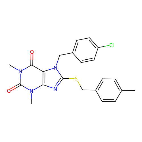 7-[(4-chlorophenyl)methyl]-1,3-dimethyl-8-[(4-methylphenyl)methylsulfanyl]purine-2,6-dione structure