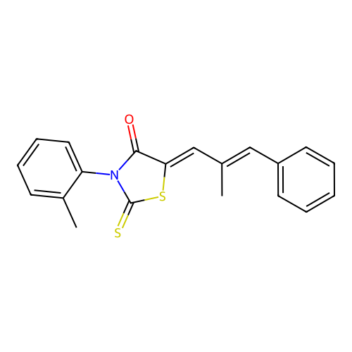 (Z)-5-((E)-2-methyl-3-phenylallylidene)-2-thioxo-3-(o-tolyl)thiazolidin-4-one structure