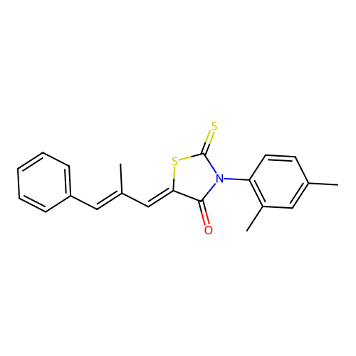 (Z)-3-(2,4-dimethylphenyl)-5-((E)-2-methyl-3-phenylallylidene)-2-thioxothiazolidin-4-one structure