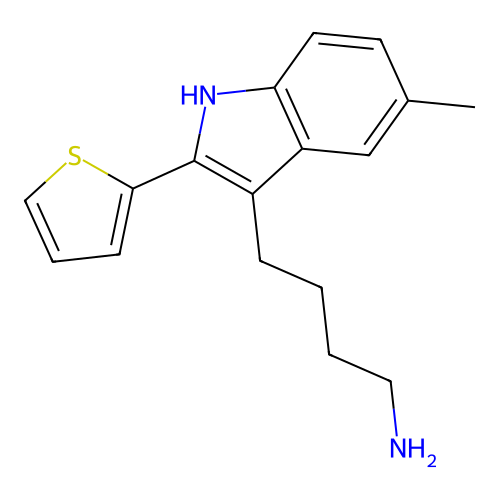 4-(5-methyl-2-thiophen-2-yl-1H-indol-3-yl)butan-1-amine structure