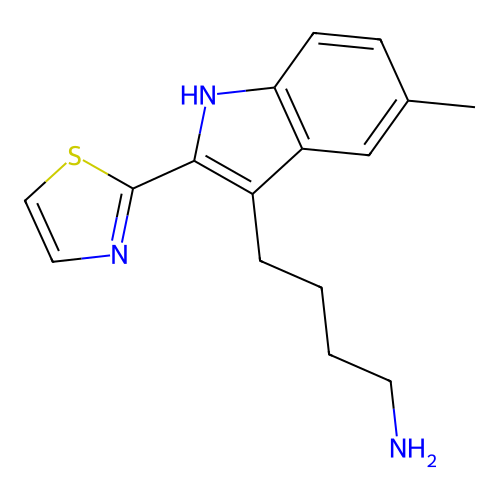 4-[5-methyl-2-(1,3-thiazol-2-yl)-1H-indol-3-yl]butan-1-amine structure