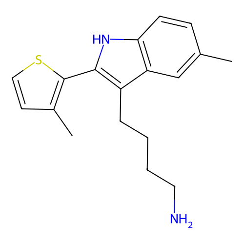 4-[5-methyl-2-(3-methylthiophen-2-yl)-1H-indol-3-yl]butan-1-amine structure