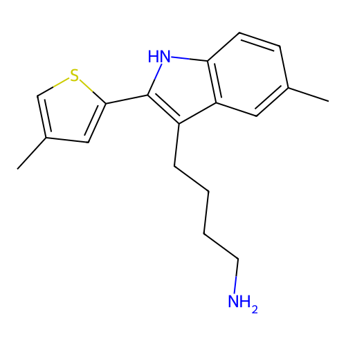 4-[5-methyl-2-(4-methylthiophen-2-yl)-1H-indol-3-yl]butan-1-amine structure