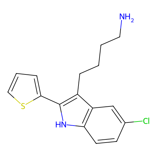 4-(5-chloro-2-thiophen-2-yl-1H-indol-3-yl)butan-1-amine structure