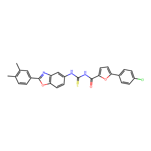 5-(4-chlorophenyl)-N-((2-(3,4-dimethylphenyl)benzo[d]oxazol-5-yl)carbamothioyl)furan-2-carboxamide structure