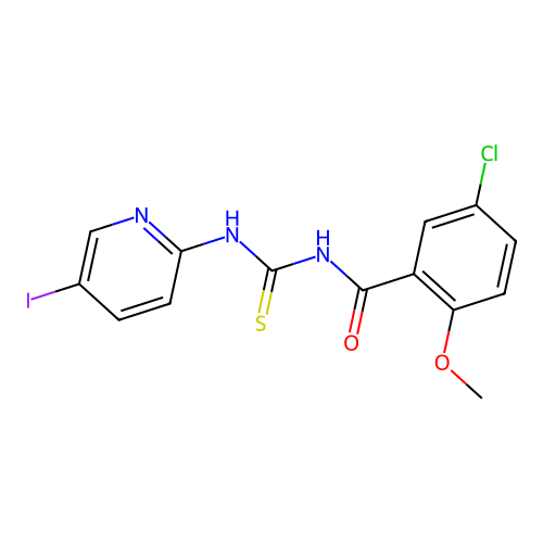 5-chloro-N-[(5-iodopyridin-2-yl)carbamothioyl]-2-methoxybenzamide structure