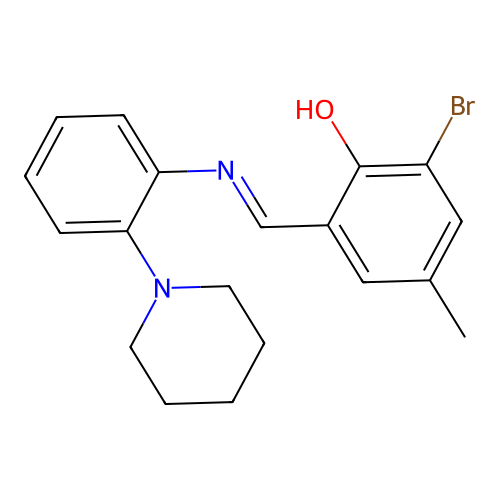 2-bromo-4-methyl-6-[(E)-{[2-(piperidin-1-yl)phenyl]imino}methyl]phenol structure