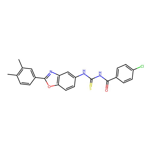 4-chloro-N-{[2-(3,4-dimethylphenyl)-1,3-benzoxazol-5-yl]carbamothioyl}benzamide structure