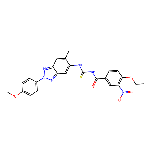 4-ethoxy-N-[[2-(4-methoxyphenyl)-6-methylbenzotriazol-5-yl]carbamothioyl]-3-nitrobenzamide structure