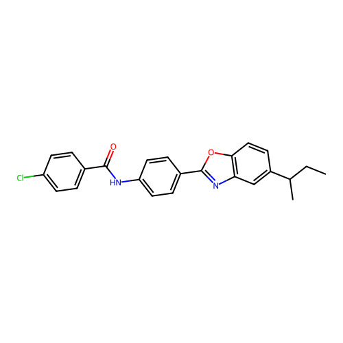 N-(4-(5-(sec-butyl)benzo[d]oxazol-2-yl)phenyl)-4-chlorobenzamide structure