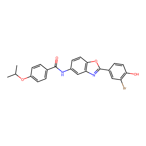 N-[2-(3-bromo-4-hydroxyphenyl)-1,3-benzoxazol-5-yl]-4-(propan-2-yloxy)benzamide structure