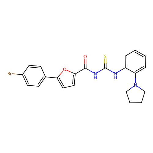 5-(4-bromophenyl)-N-((2-(pyrrolidin-1-yl)phenyl)carbamothioyl)furan-2-carboxamide structure