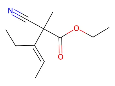 (E)-2-cyano-3-ethyl-2-methyl-3-pentenoic acid ethyl ester structure
