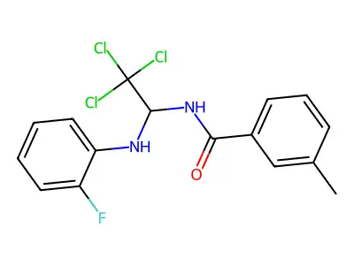 3-methyl-N-[2,2,2-trichloro-1-(2-fluoroanilino)ethyl]benzamide structure