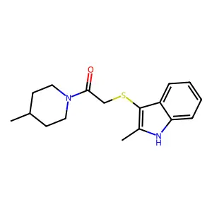 2-((2-methyl-1H-indol-3-yl)thio)-1-(4-methylpiperidin-1-yl)ethanone structure