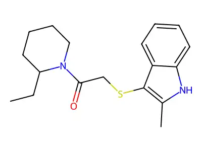 1-(2-ethylpiperidin-1-yl)-2-((2-methyl-1H-indol-3-yl)thio)ethanone structure