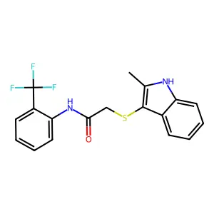 2-((2-methyl-1H-indol-3-yl)thio)-N-(2-(trifluoromethyl)phenyl)acetamide structure