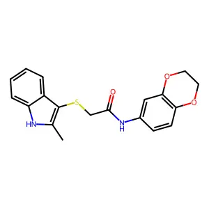 N-(2,3-dihydro-1,4-benzodioxin-6-yl)-2-[(2-methyl-1H-indol-3-yl)sulfanyl]acetamide structure