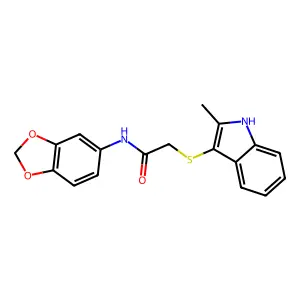 N-(1,3-benzodioxol-5-yl)-2-[(2-methyl-1H-indol-3-yl)sulfanyl]acetamide structure