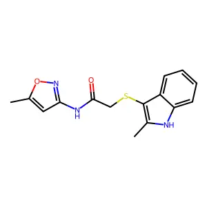 2-((2-methyl-1H-indol-3-yl)thio)-N-(5-methylisoxazol-3-yl)acetamide structure