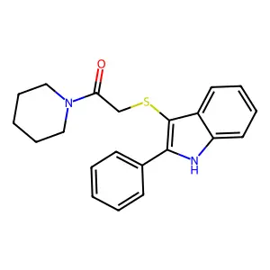 2-[(2-phenyl-1H-indol-3-yl)sulfanyl]-1-piperidin-1-ylethanone structure
