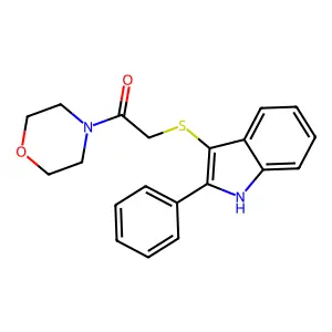 1-morpholino-2-((2-phenyl-1H-indol-3-yl)thio)ethanone structure