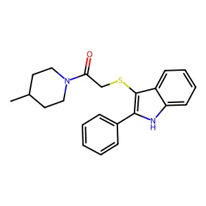 1-(4-methylpiperidin-1-yl)-2-((2-phenyl-1H-indol-3-yl)thio)ethanone structure