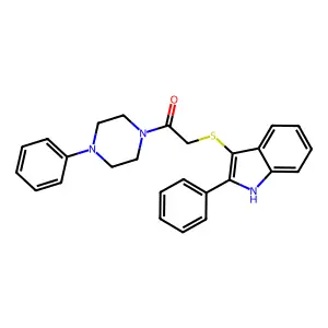 2-((2-phenyl-1H-indol-3-yl)thio)-1-(4-phenylpiperazin-1-yl)ethanone structure