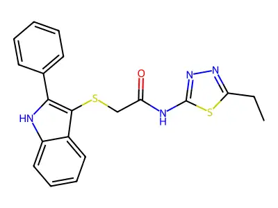 N-(5-ethyl-1,3,4-thiadiazol-2-yl)-2-[(2-phenyl-1H-indol-3-yl)sulfanyl]acetamide structure