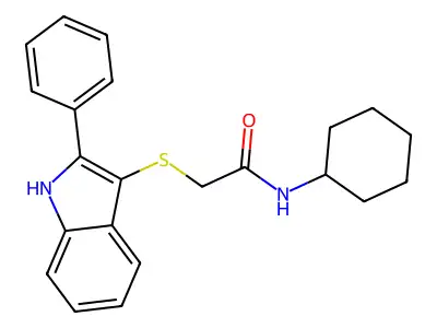 N-cyclohexyl-2-[(2-phenyl-1H-indol-3-yl)sulfanyl]acetamide structure