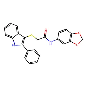 N-(1,3-benzodioxol-5-yl)-2-[(2-phenyl-1H-indol-3-yl)sulfanyl]acetamide structure