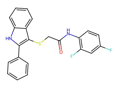 N-(2,4-difluorophenyl)-2-[(2-phenyl-1H-indol-3-yl)sulfanyl]acetamide structure