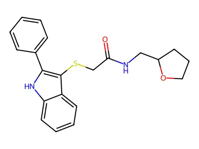 N-(oxolan-2-ylmethyl)-2-[(2-phenyl-1H-indol-3-yl)sulfanyl]acetamide structure