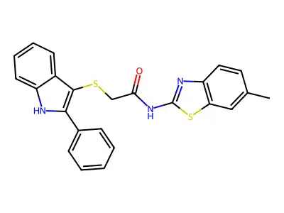 N-(6-methyl-1,3-benzothiazol-2-yl)-2-[(2-phenyl-1H-indol-3-yl)sulfanyl]acetamide structure