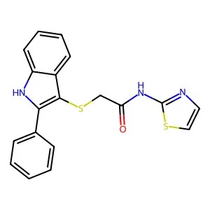 2-[(2-phenyl-1H-indol-3-yl)sulfanyl]-N-(1,3-thiazol-2-yl)acetamide structure