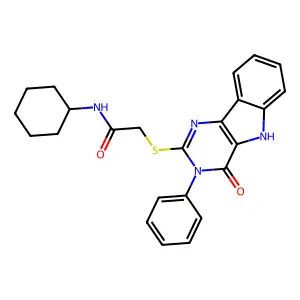 N-cyclohexyl-2-[(4-oxo-3-phenyl-5H-pyrimido[5,4-b]indol-2-yl)sulfanyl]acetamide structure