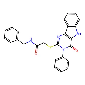 N-benzyl-2-[(4-oxo-3-phenyl-5H-pyrimido[5,4-b]indol-2-yl)sulfanyl]acetamide structure