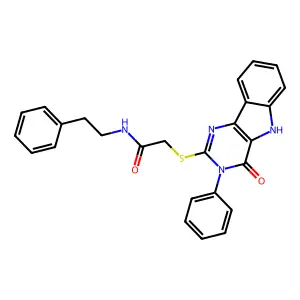 2-((4-oxo-3-phenyl-4,5-dihydro-3H-pyrimido[5,4-b]indol-2-yl)thio)-N-phenethylacetamide structure
