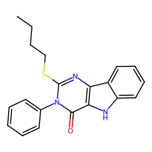 2-(butylthio)-3-phenyl-3H-pyrimido[5,4-b]indol-4(5H)-one structure