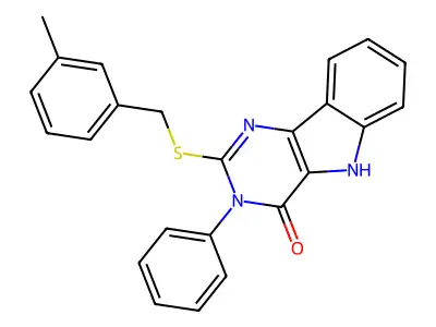 2-[(3-methylphenyl)methylsulfanyl]-3-phenyl-5H-pyrimido[5,4-b]indol-4-one structure